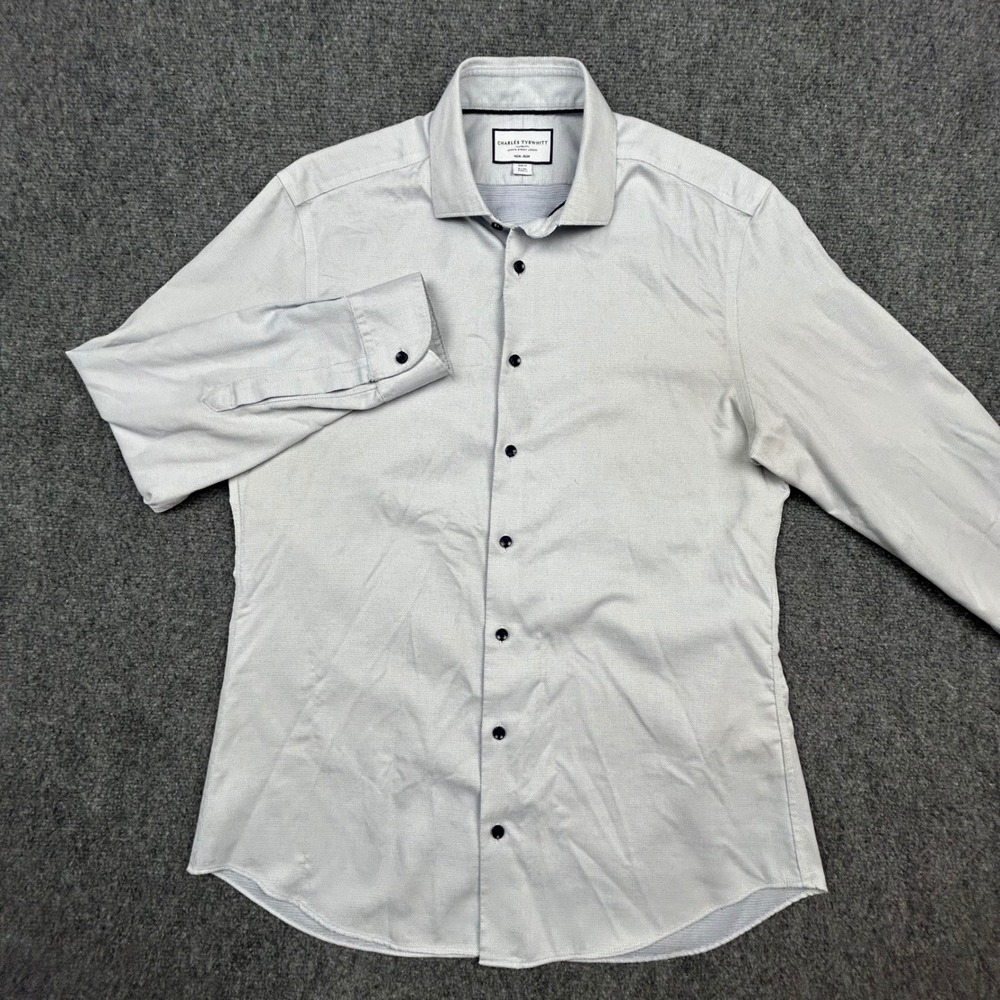 Charles Tyrwhitt Dress Shirt Mens 16/34 Blue Non-Iron Slim Fit Micro Diamond - Picture 2 of 12